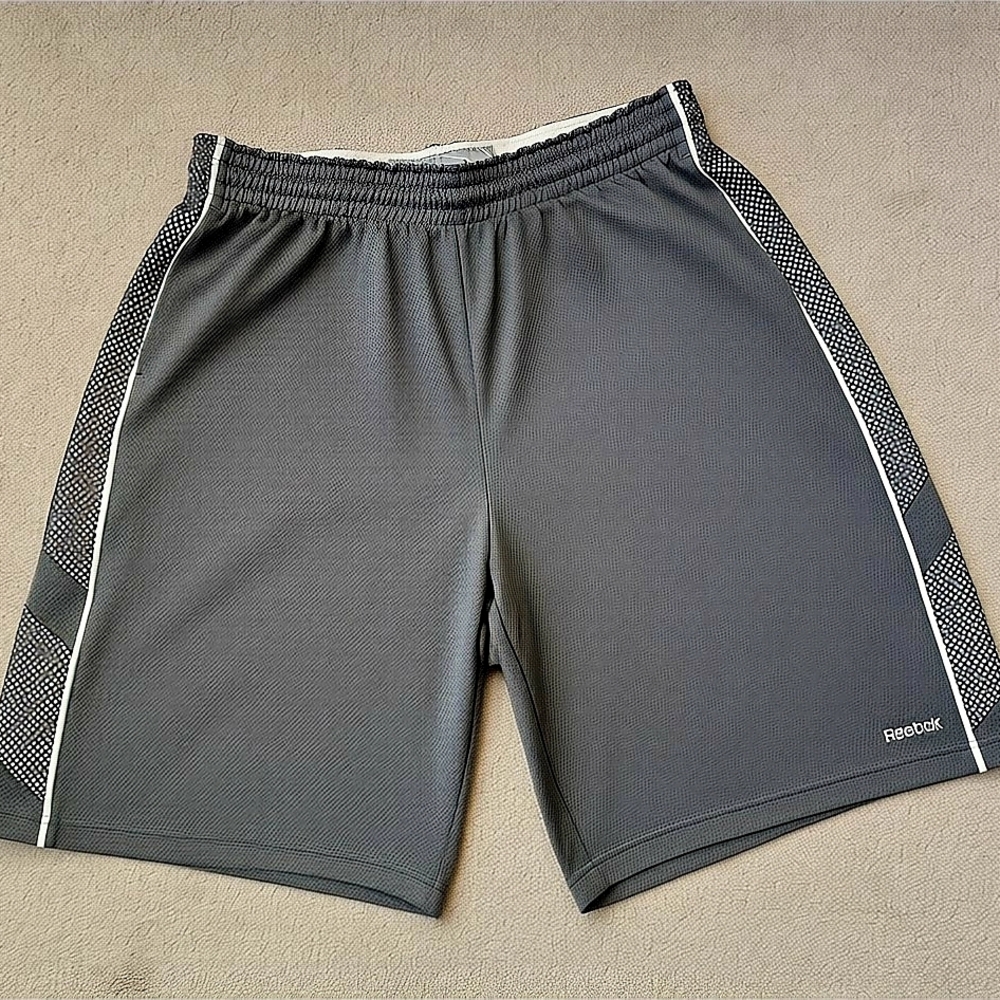 Reebok Men's Dark Gray Athletic Shorts with White Trim